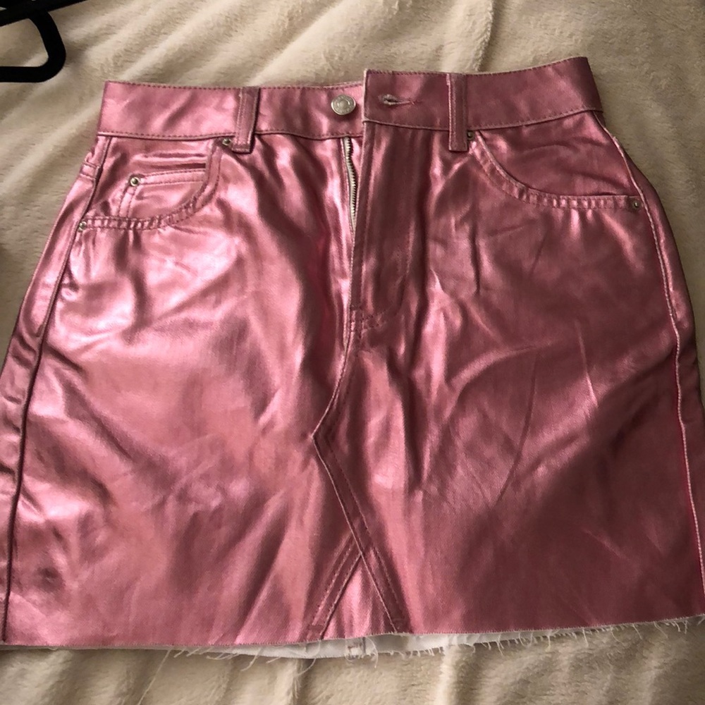 Topshop Pink Metallic Mini Skirt